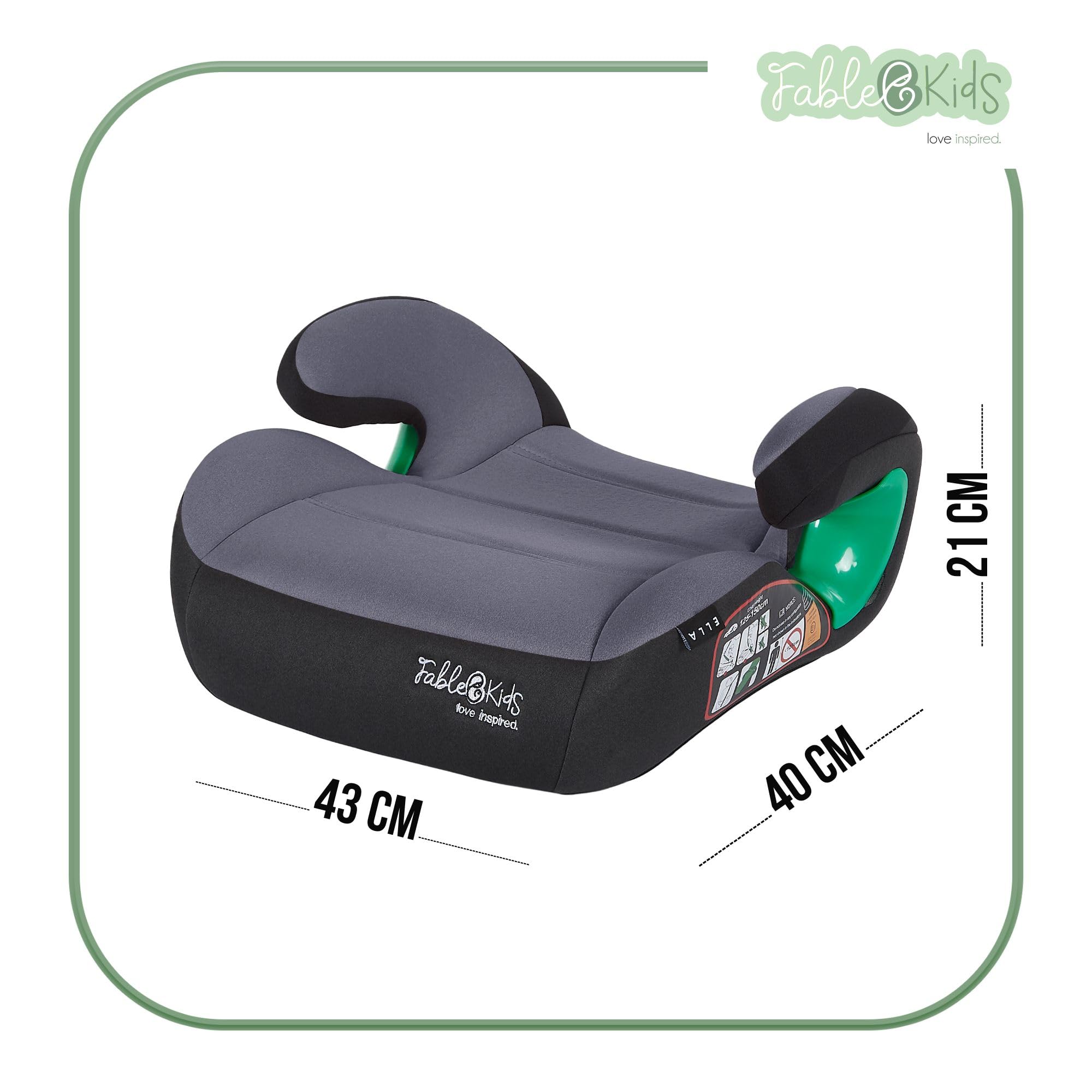 FableKids Sitzerhöhung Auto Kinder | 3-Punkt-Sicherheitsgurt | Kindersitzerhöhung bis 12 Jahre | Autositz für Kinder 125-150 cm | Kindersitzerhöhung ECE R129/03 | Grau