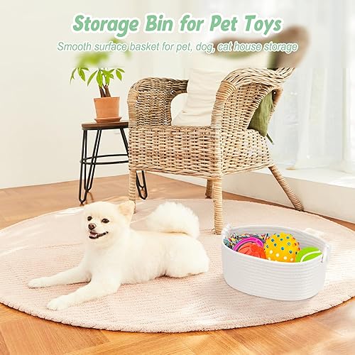 Miniatura 9 de Cesta pequeña para organizar, cestas de almacenamiento de cuerda tejida para estantes, cesta de juguetes para gatos y perros, lindas cestas para