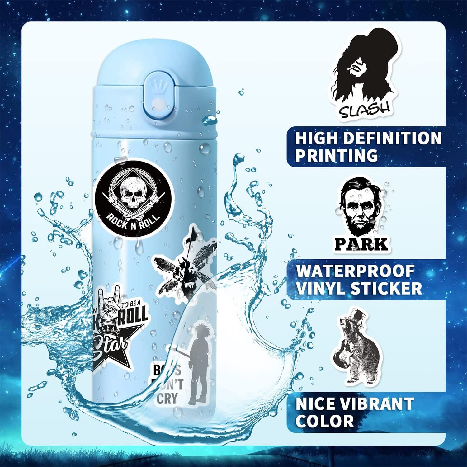 50 PCS Punk Rock Stickers Rock and Roll Music Stickers Vinyl Waterproof Decals Metal Band Stickers for Water Bottle Laptop Skateboard Computer Phone Guitar Perfect for Gift for Adults Teens Kids image 3
