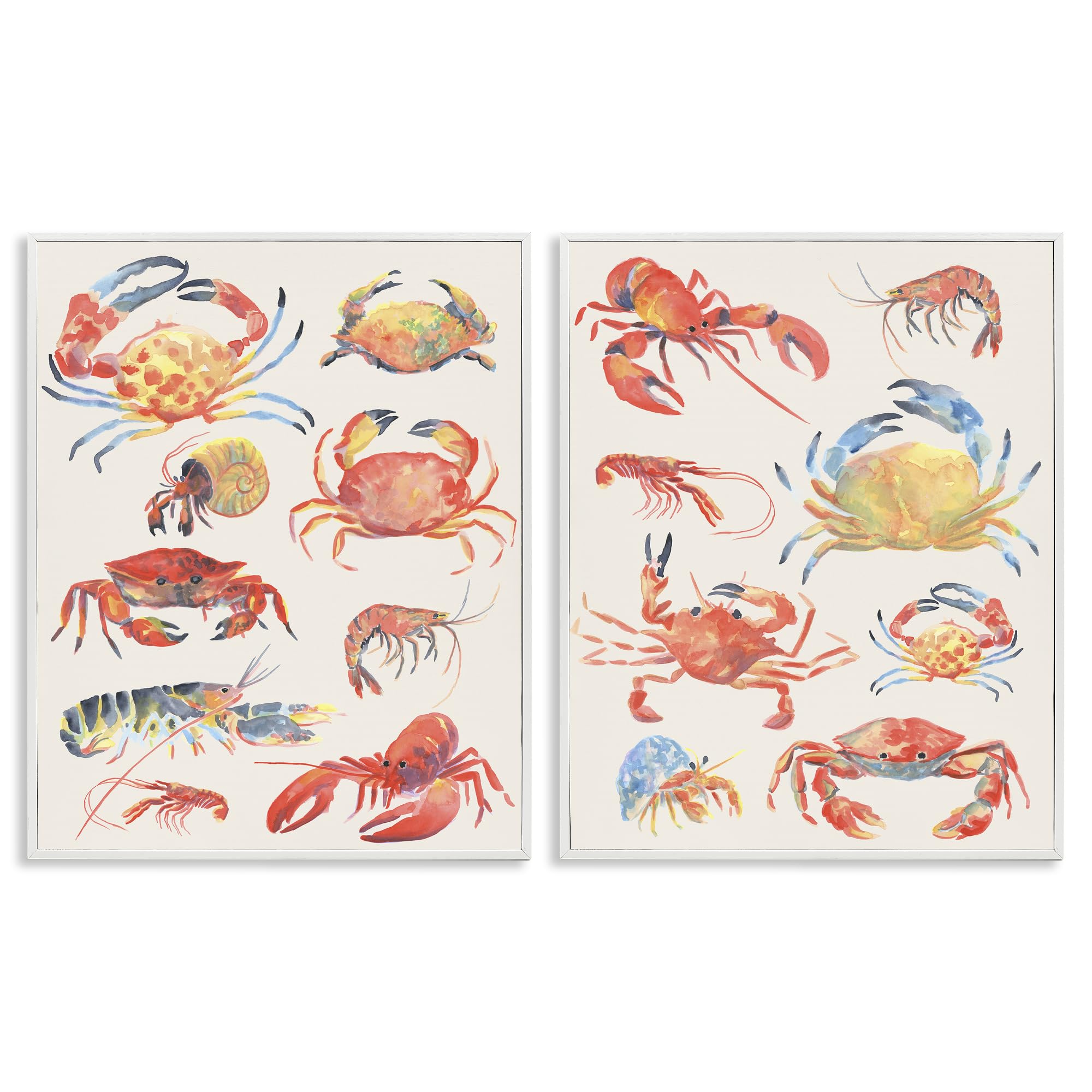 Stupell Industries Coastal White (Textured) 'Aquatic Crustacean Collection'| 2Pc Framed Giclee Art Set 2