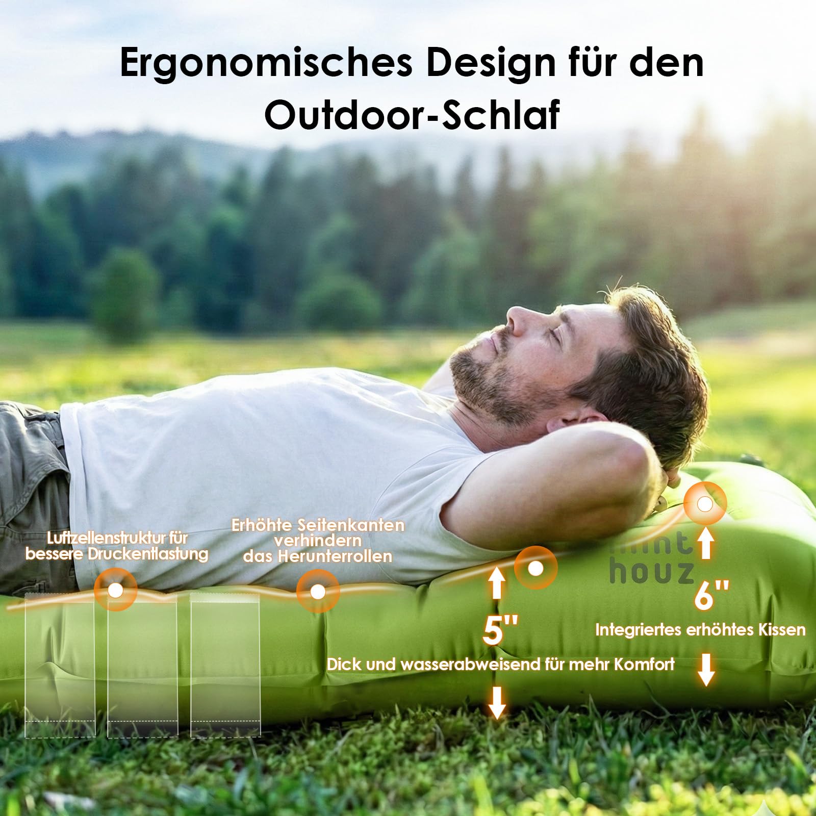 Minthouz Isomatte Camping, Ultraleicht Luftmatratze Camping mit Fußpumpe & Kissen Tragbare Aufblasbare Matratze Strapazierfähiges Campingmatratze für Wandern Strand Outdoor Reise