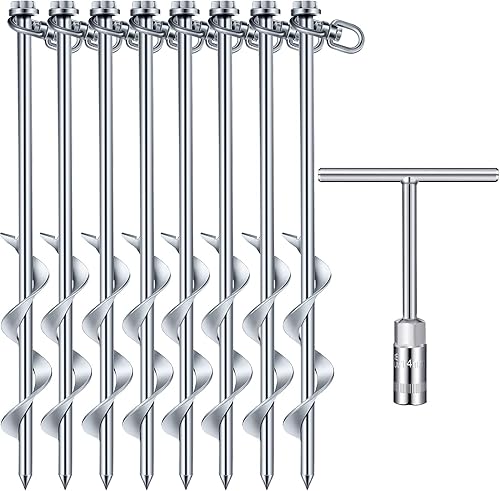 8 anclajes de tierra atornillados estacas de tienda de campaña resistentes de 12 pulgadas con mango en T llave hexagonal gancho de anclaje para