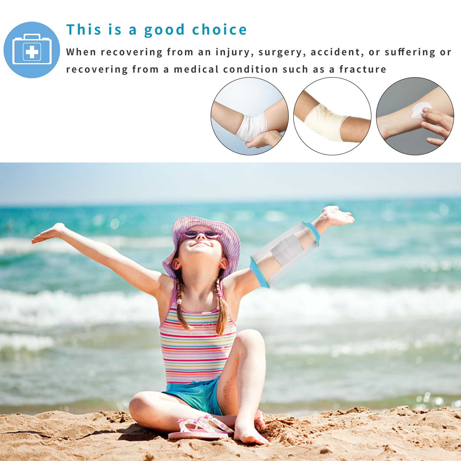 SUPERNIGHT Funda impermeable para ducha, protector de codo para adolescentes para nadar y bañarse, funda de vendaje impermeable reutilizable para heridas de brazo y mano de niños, evita infecciones