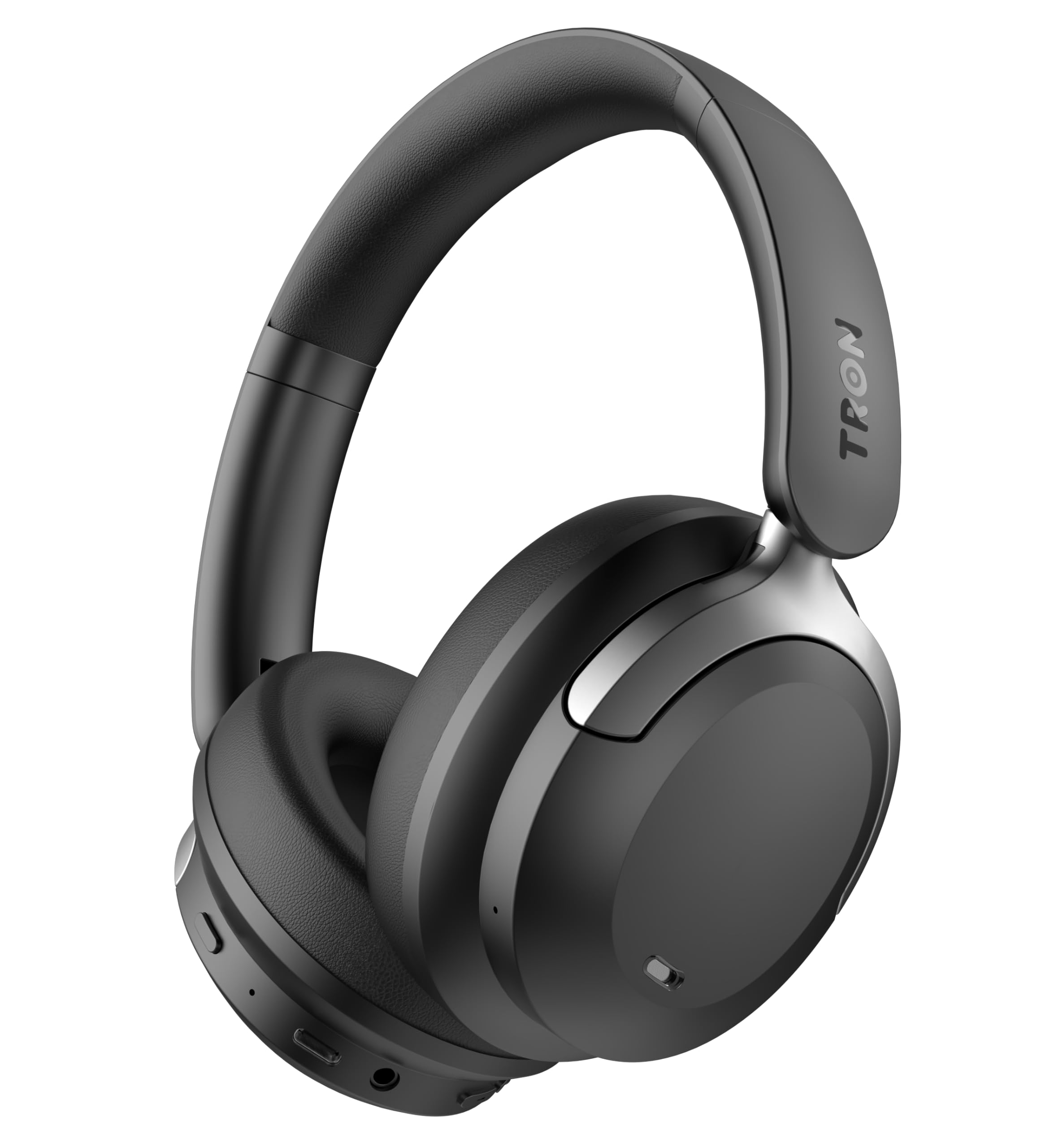 TRON Cuffie ibride con cancellazione del rumore, over-ear wireless con batteria 60H, modalità trasparenza, ricarica rapida, design pieghevole, custodia da viaggio inclusa (TR110)/nero