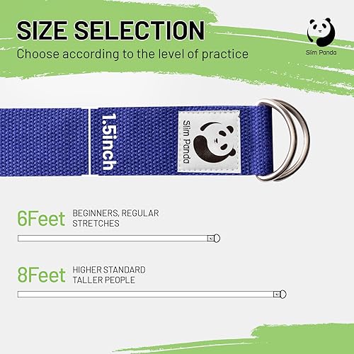 Miniatura 2 de Slim Panda Yoga Strap for Stretching,Cotton Yoga Strap with Adjustable D-Ring Buckle,Non-Elastic Yoga Belt for Pilates,Gym Workouts,Physical Azul