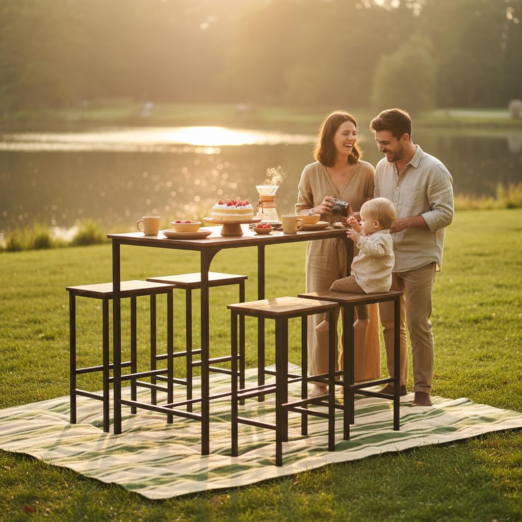 buybyroom Juego de mesa de comedor con 4 sillas y juego de mesa de bar – Diseño de llama dinámica, 100 x 60 x 90 cm