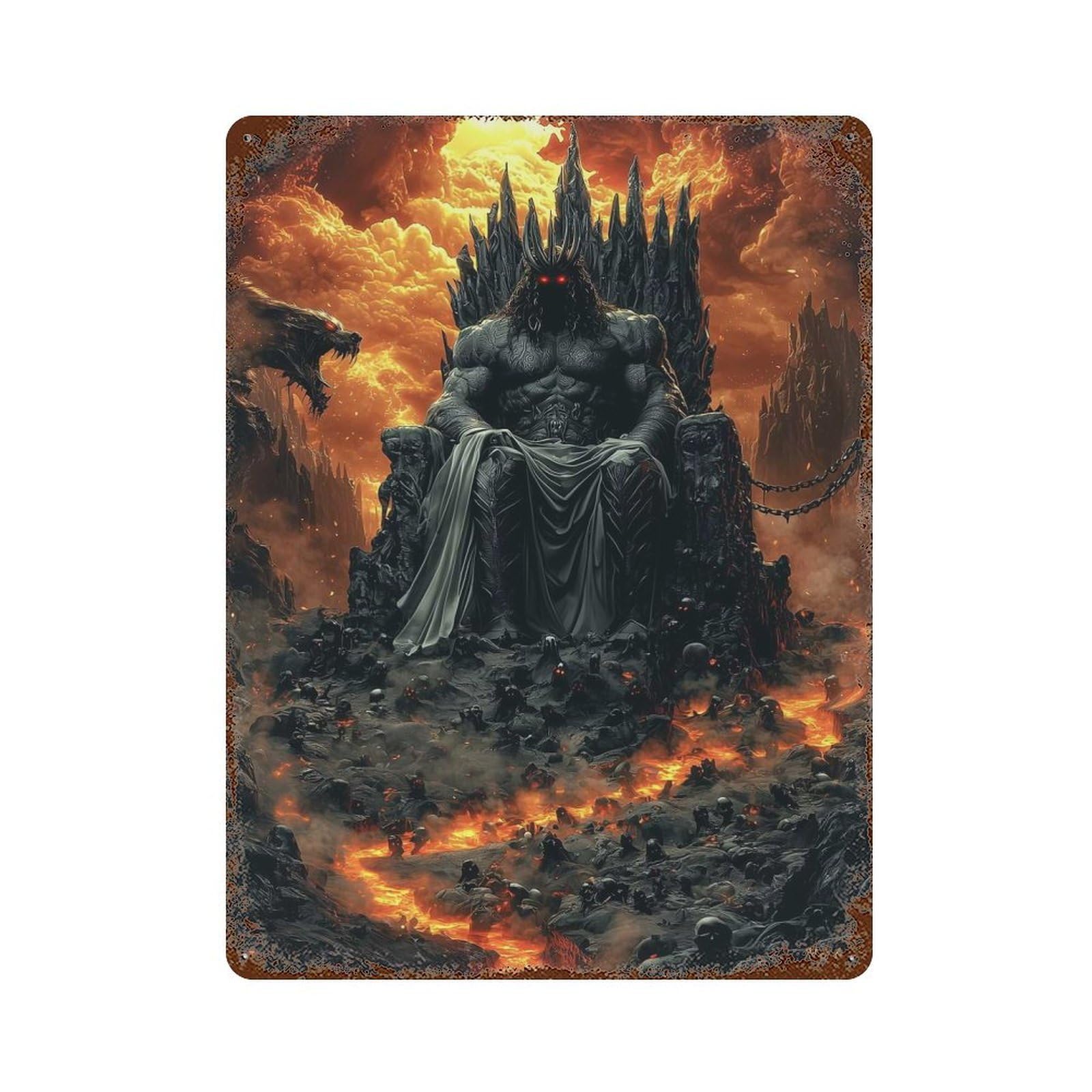 Garage Style Hades, King of The Underworld - Dark God of Fire And Shadow Aged Metal Wall Plaque 15.7"x11.8", Vintage Wall Decor for Bar And Workshop
