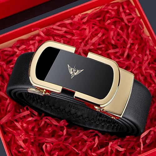 Miniatura 5 de VANNANBA Cinturones de trinquete de cuero para hombre, cinturón de cintura con hebilla automtica, cinturón para hombre con caja de regalo