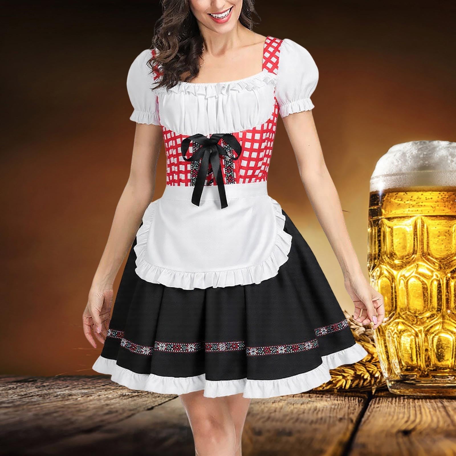 Generisch Dirndl Damen Dirndelkleider Trachtenmode Trachtenrock Kleid Für Oktoberfest, Oktoberfest Dirndl Damen Trachtenkleid Elegantes Cosplay Kostüm Mittelalterliches Festkleid Tradition