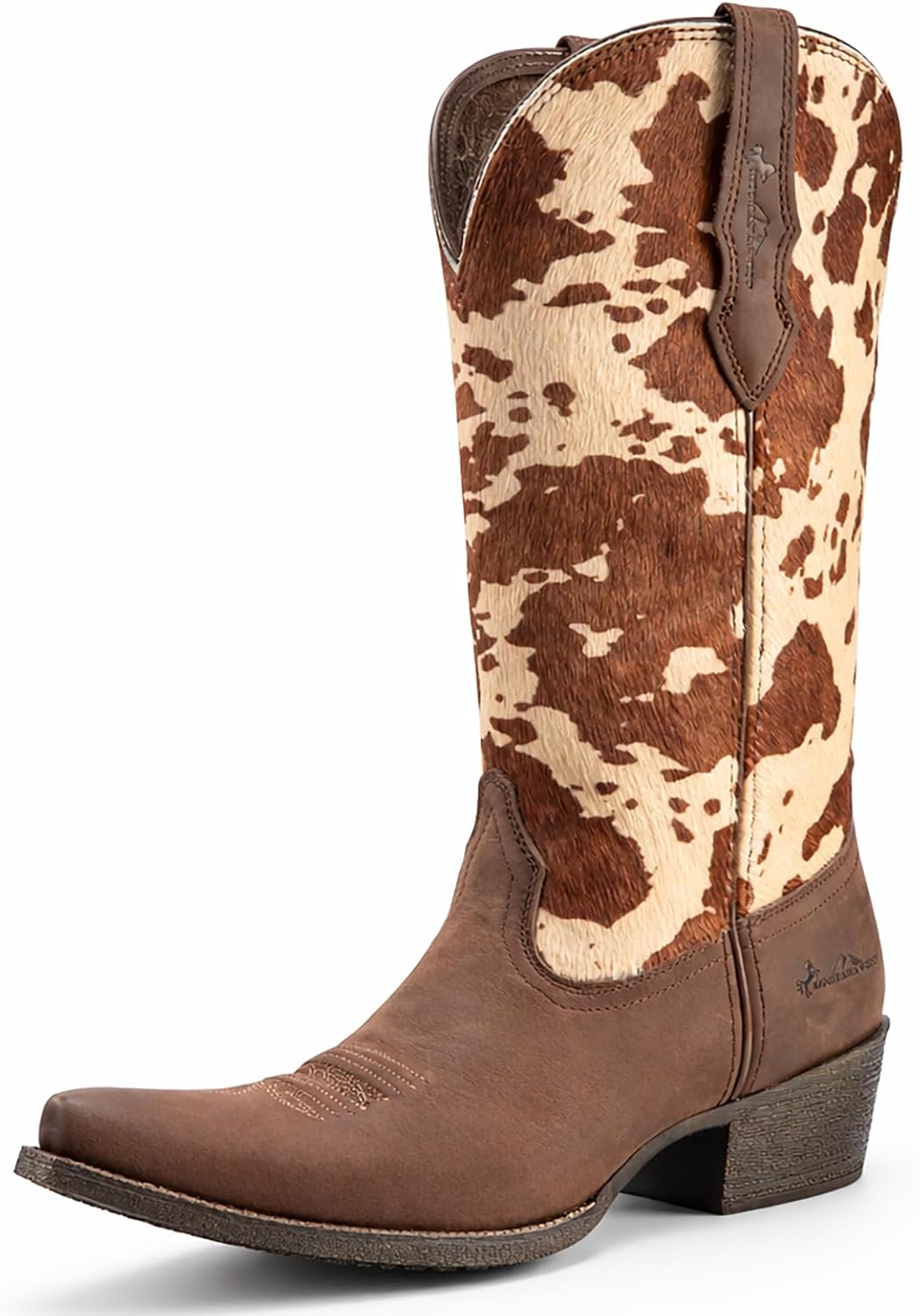 Montana West Cowboy Boots for Women, Genuine Leather Western Mid-Calf Boots, Embroidered Pointed Toe Boot with Cow Print Shaft for Country Concerts, Ranch & Outdoor Activities