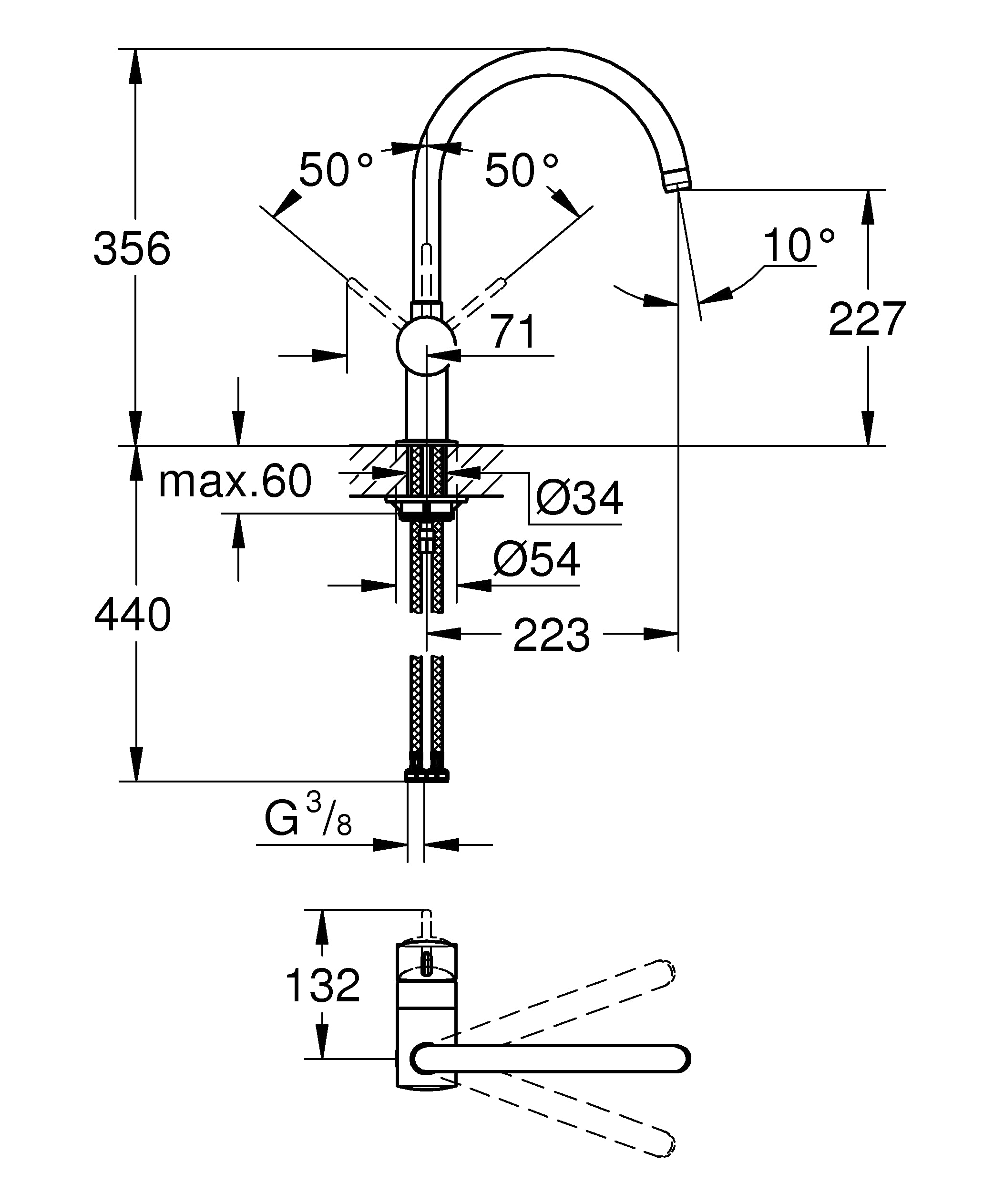 GROHE Robinet de cuisine évier Flair, zone rotation 360°, installation et nettoyage facile, conduit sans plomb et nickel, chromé, 32452000 (Import Allemagne)