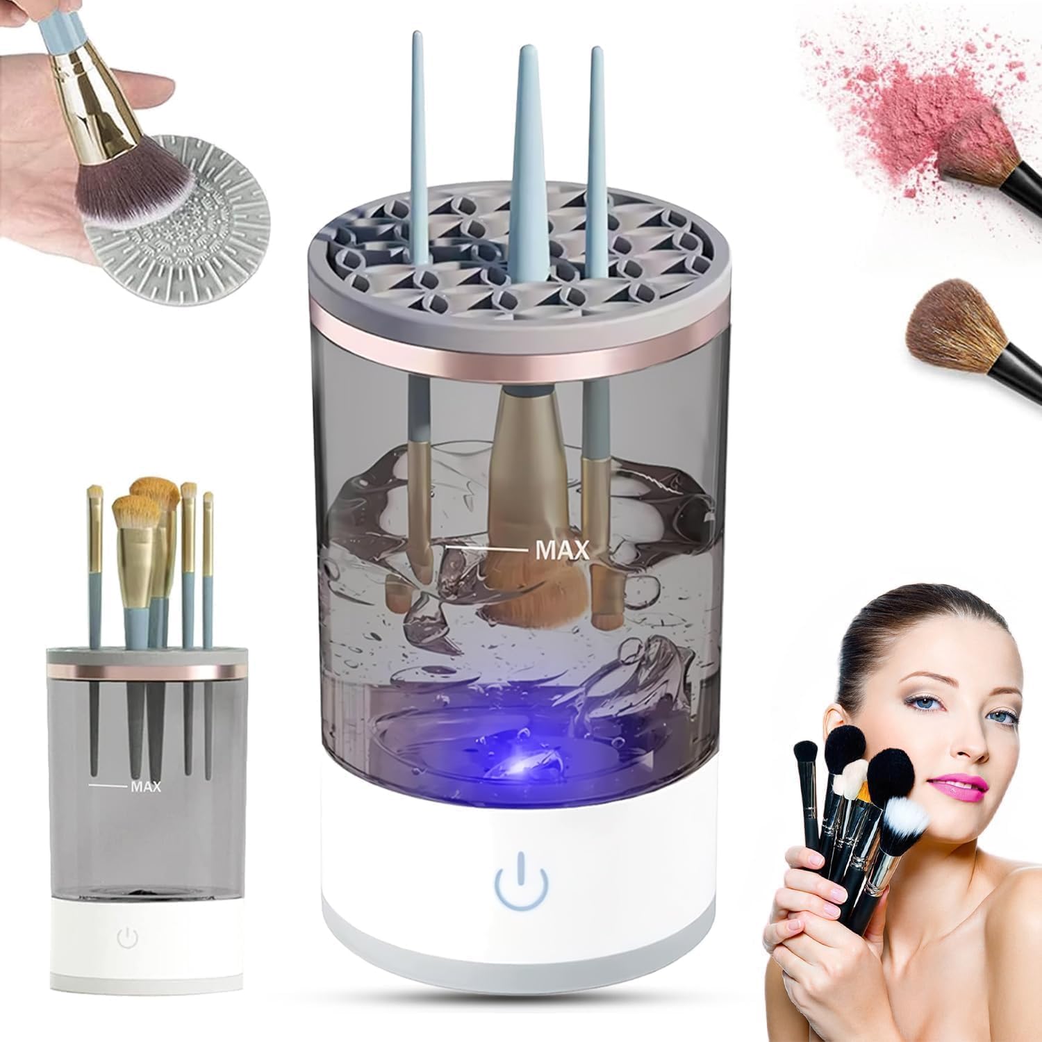 Máquina Limpiadora de Brochas de Maquillaje, Máquina Giratoria Automática de Limpieza de Brochas, Hilandero Automático Cosmético Eléctrico para Juego de Brochas de Maquillaje