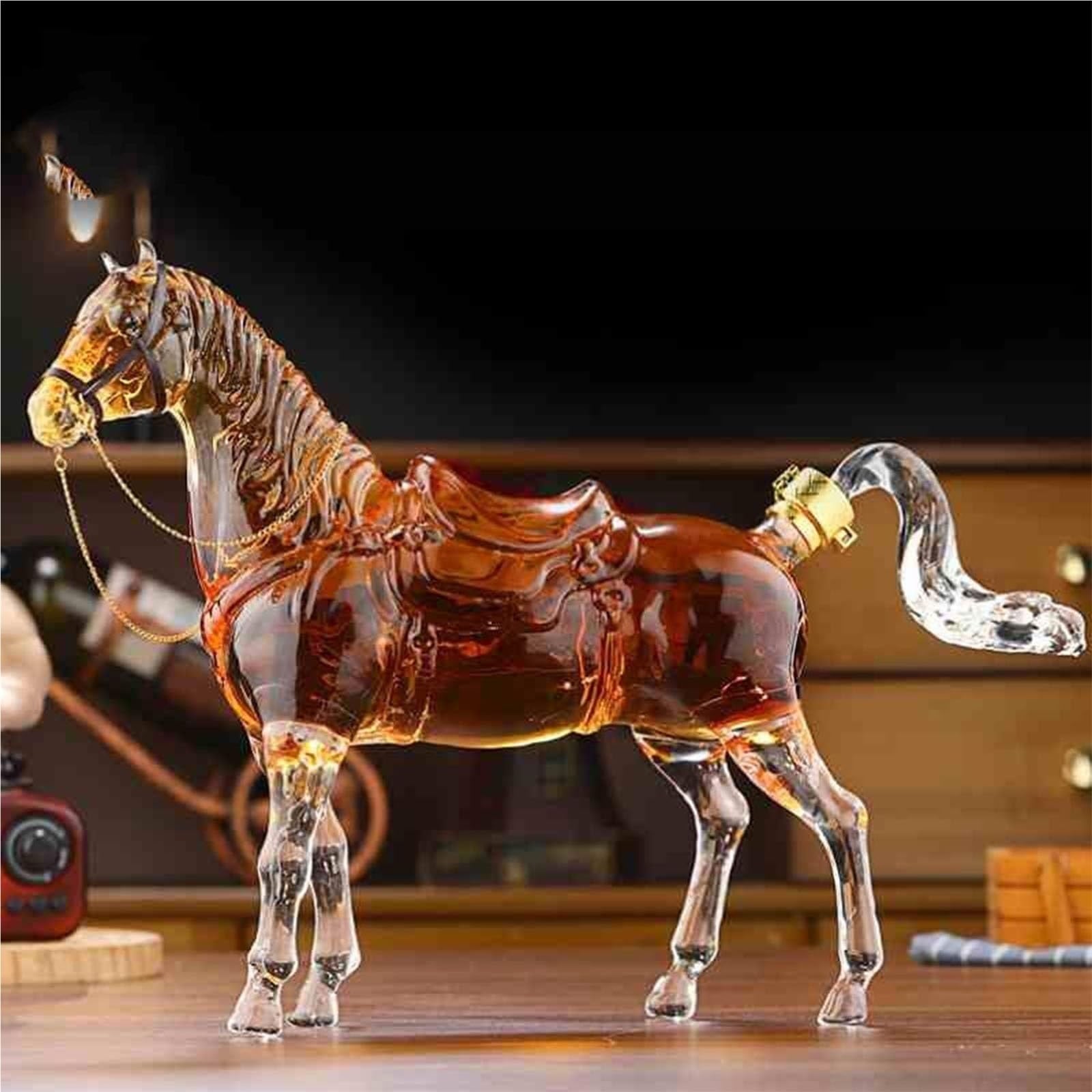 VHcgCGJ Animal-shaped decanter, 1000ML Whiskey Decanter Wine Bottles Art Statue Figurine - 3D Horse Decanters Sculptures(A)