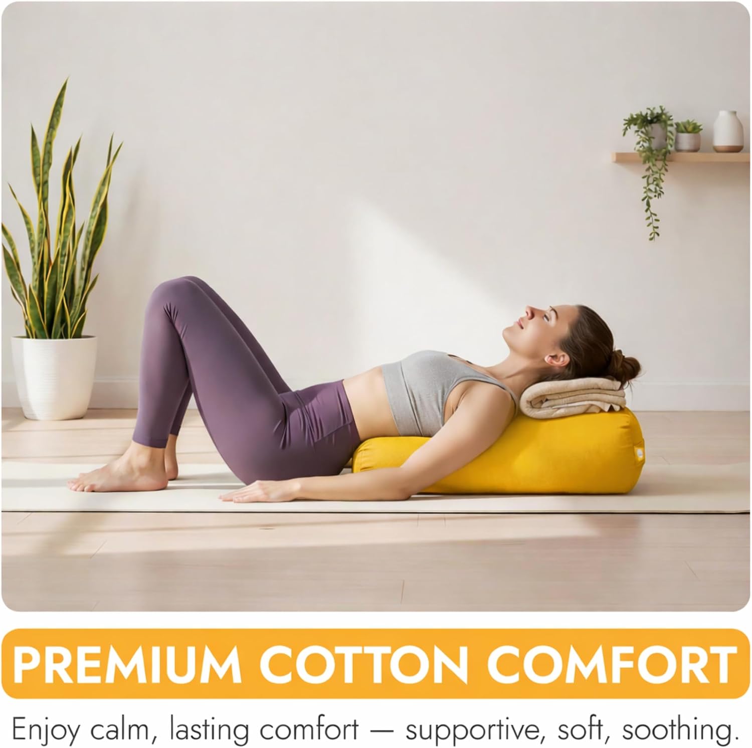 Yogikuti Iyengar Yoga Bolster for Restorative Yoga and Meditation – Lightweight Cotton Support Pillow with Handle for Easy Carry, Versatile for Pose Modification, Balance, Back Relief, and Relaxation