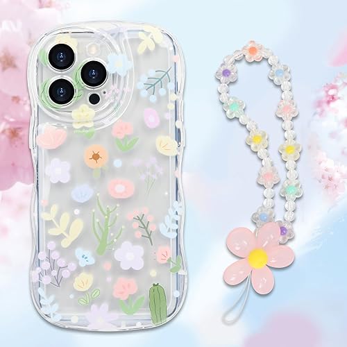Funda transparente compatible con iPhone 13 Pro, marco ondulado rizado, forma de encaje floral, TPU delgada, protección de cámara, funda para