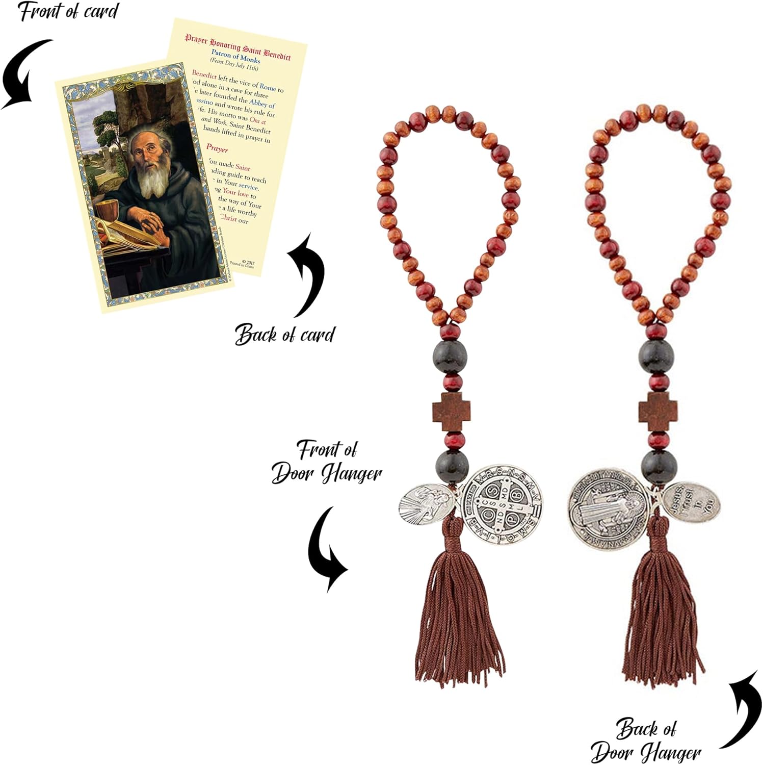Benedict Home Blessing Door Hanger - The Lord's Prayer, Wood Beads, Bendiciones para El Hogar Puerta, St. Benedict Medals for Protection, 3 Item Set - Image 6