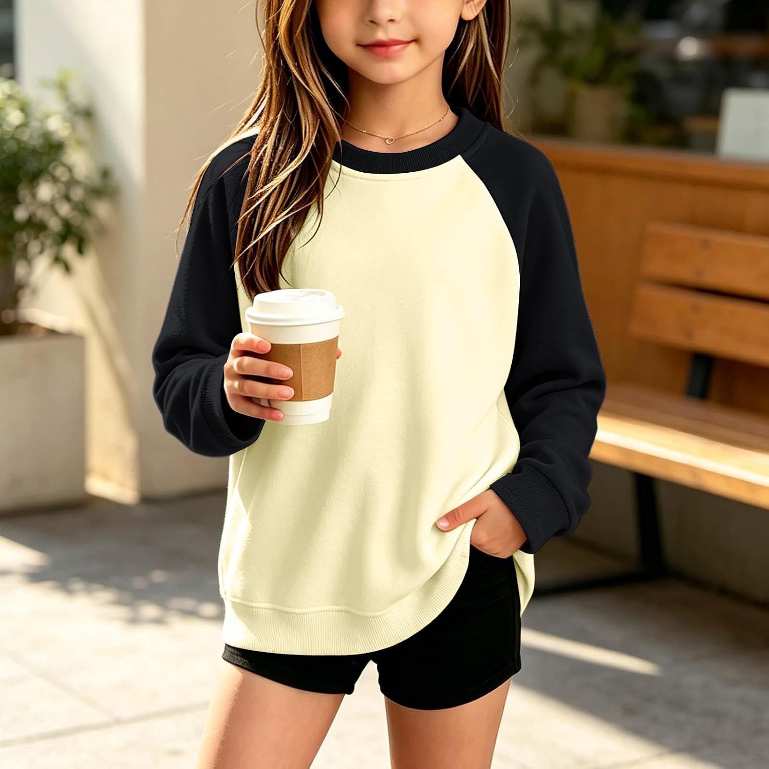 Girls Thermal Raglan Sweatshirt Fleece Winter Pullover