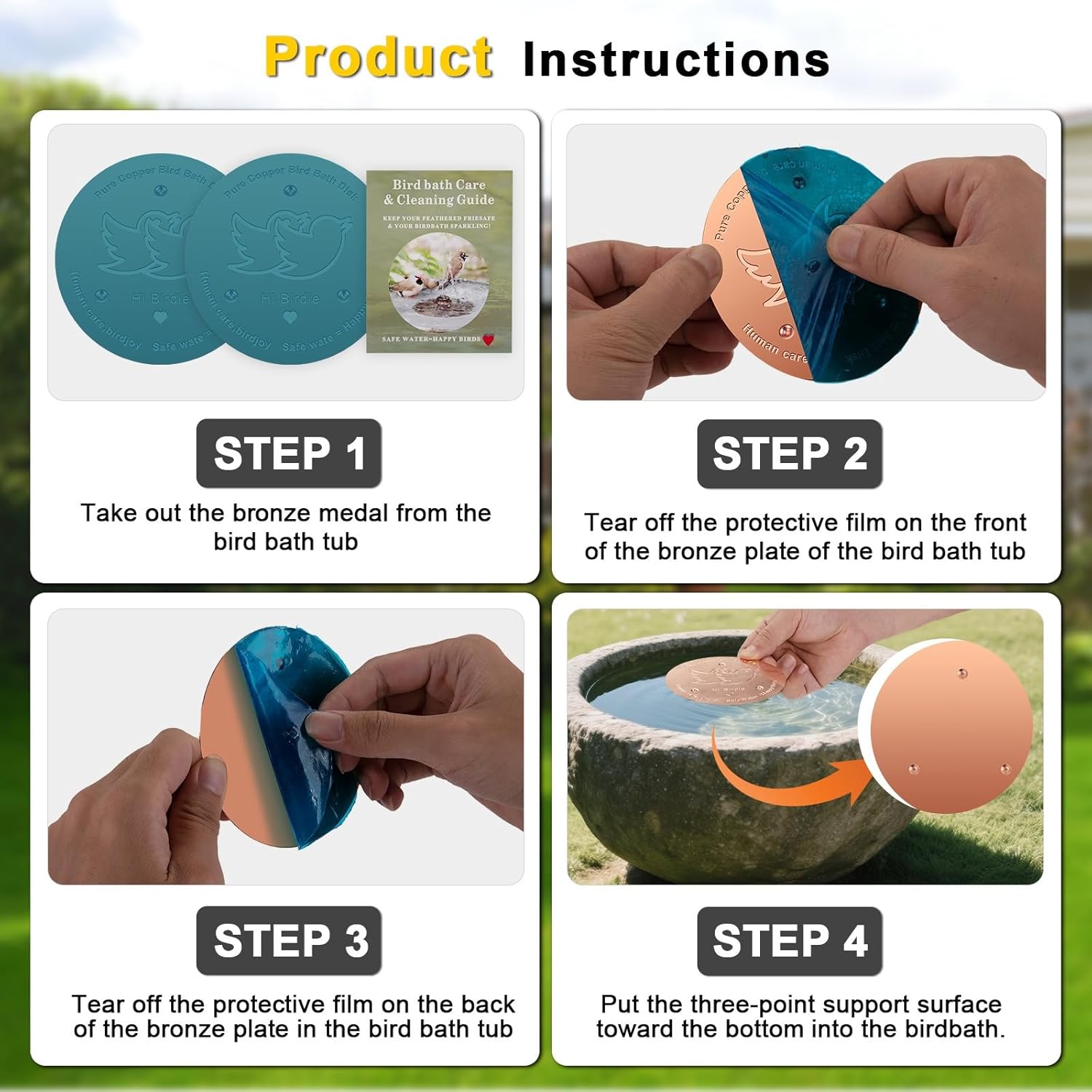 Pure Copper Bird Bath Disk, 99.9% Copper Content, Water Purifying Plate with Nano Oxide Layer (3 Pieces)