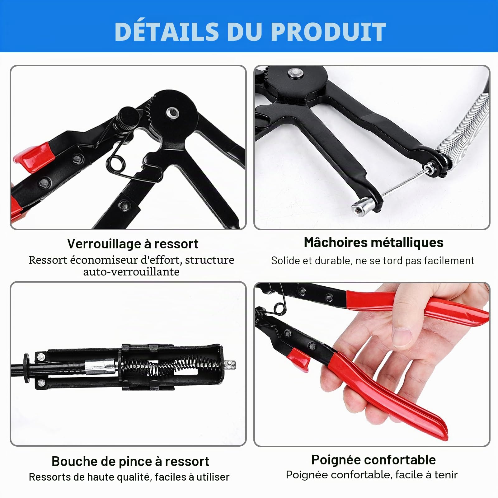 Lot de 4 pinces pour colliers de serrage avec col droit, pince pour colliers de serrage, pince pour colliers de serrage, pince pour colliers d'essieu, pince à collier de serrage, outil pour