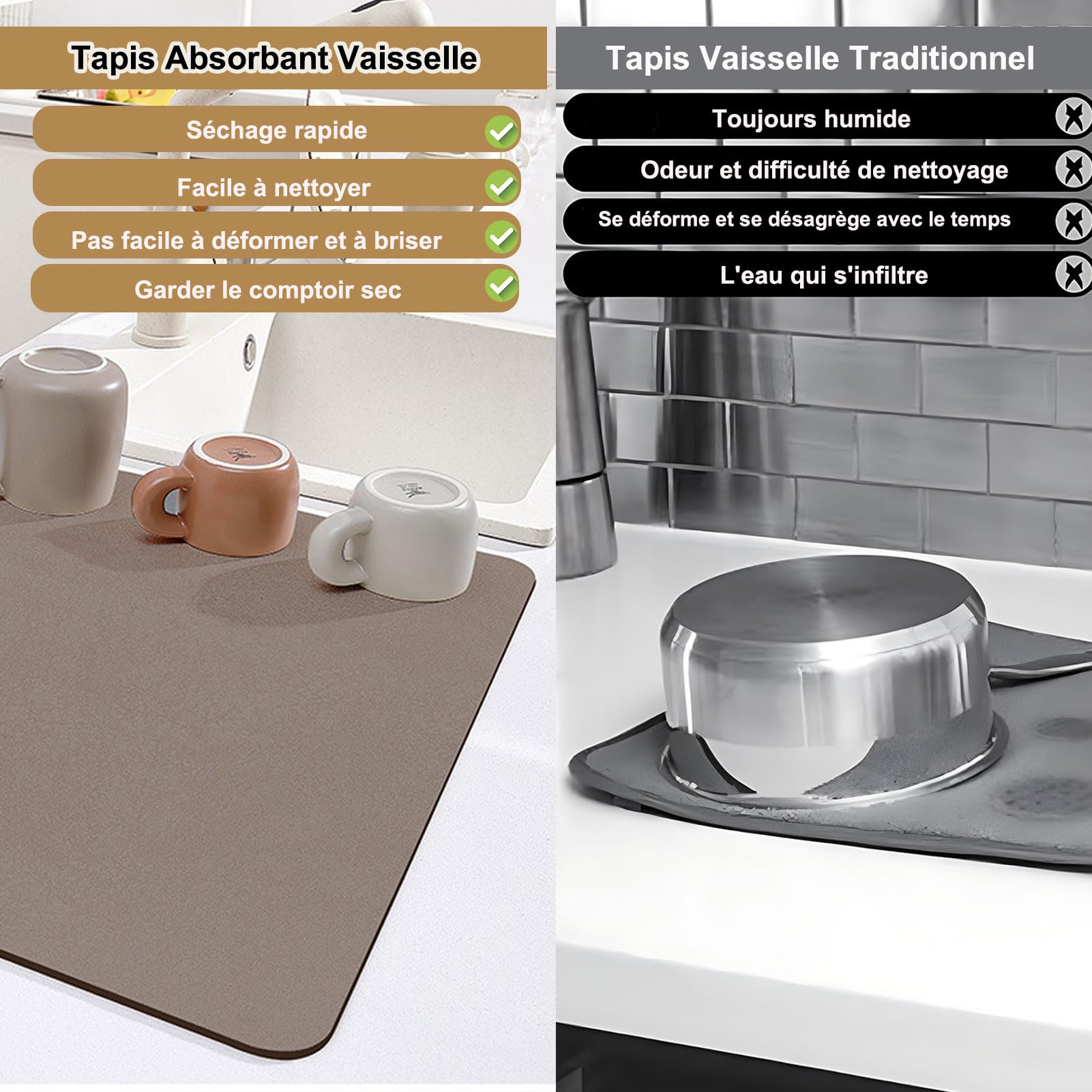 PXBSNB 2 Pièces Tapis Egouttoir Vaisselle à Café, 40 X 30cm Tapis