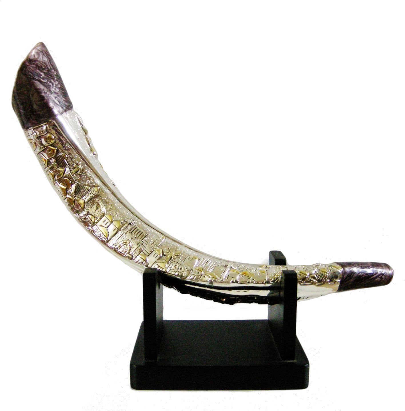 Shofar Jerusalem, Silver 925 plated (electroforming), on base, Judaica, Israel