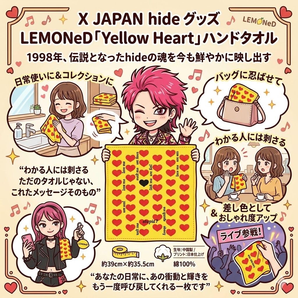 Amazon｜X JAPAN hide グッズ タオル LEMONeD ハンドタオル Yellow