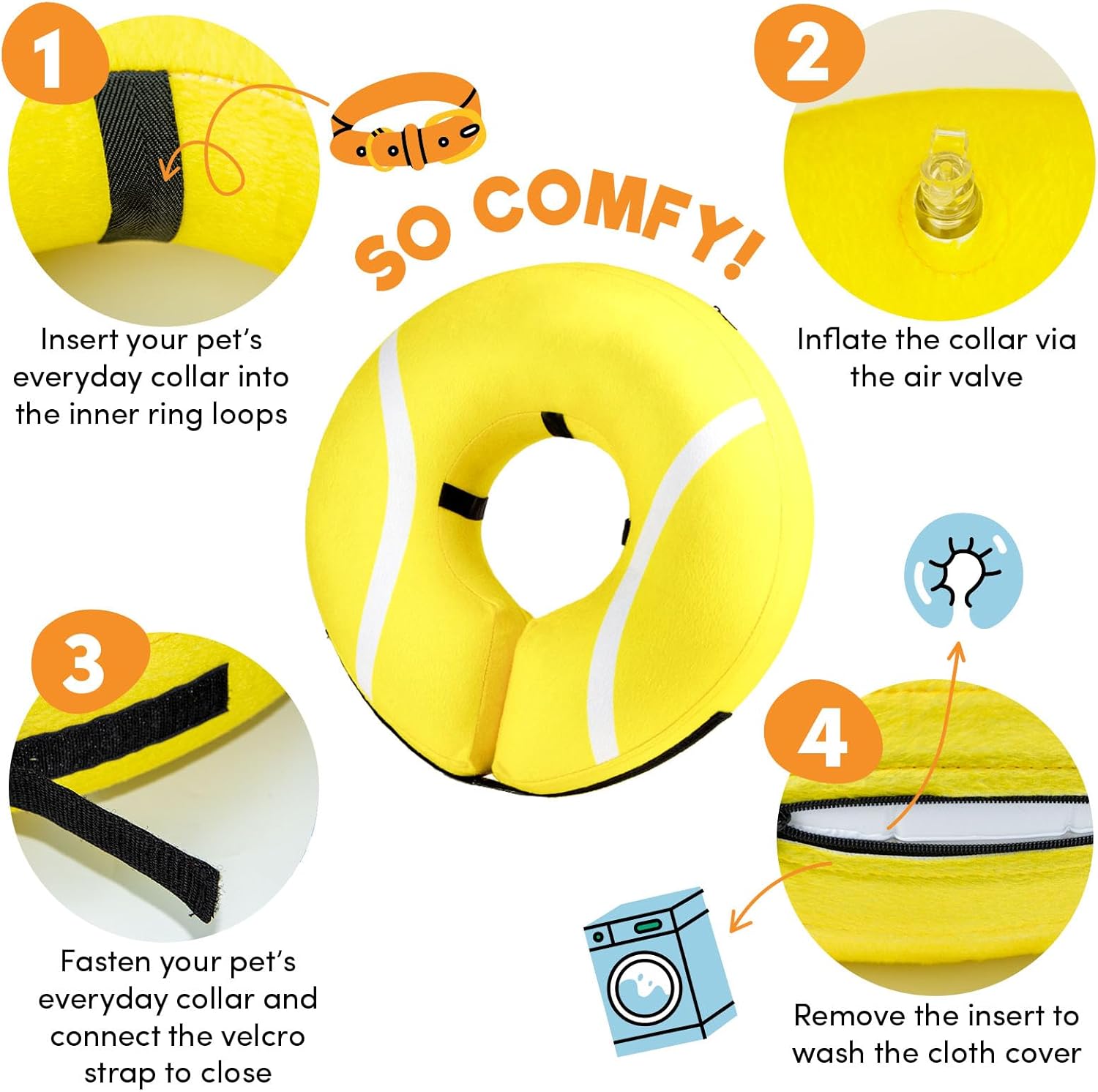 BENCMATE Inflatable Dog Cone Collar Alternative, Soft Dog Cone for Small Medium Large Dogs and Cats, Neck Recovery ECollar Donut Collar After Surgery (XLarge, Tennis) Tennis X-Large [Neck:18"-21"]