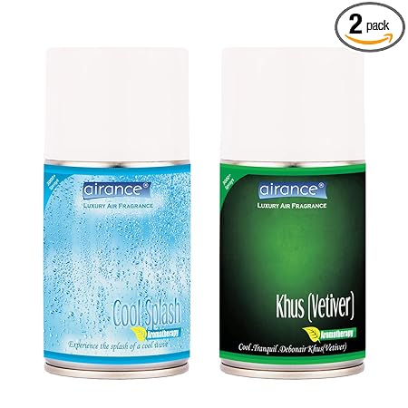 Airance Air Freshner Dispenser Refill - Khus (Vetiver) & Cool Splash - 250 ML - Pack Of Two Refills - Fit All Machines Using 250 ML/300 ML Bottles