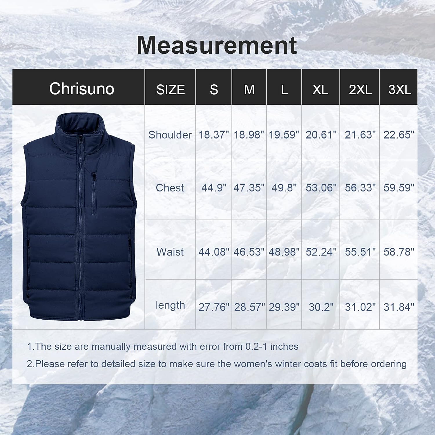 Chrisuno Men's Lightweight Winter Puffer Ski Vest Jacket Packable Outerwear - Image 7