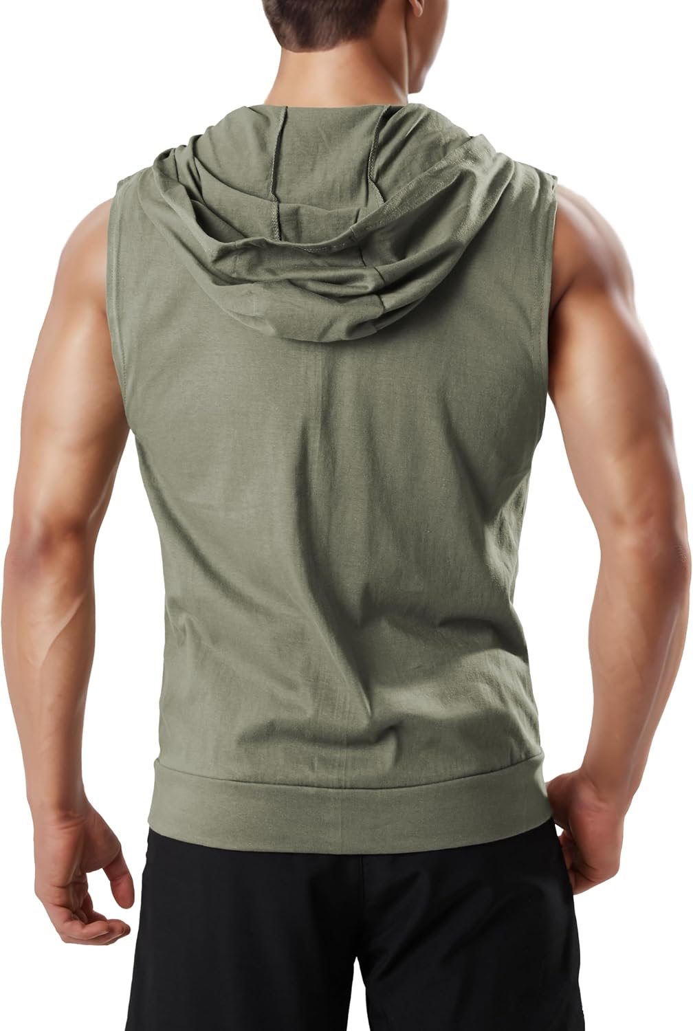 Ohoo Men's Slim Fit Workout Hooded Tank Tops Two Way Zip Up Sleeveless Gym Shirts Bodybuilding Hoodies 100% Cotton