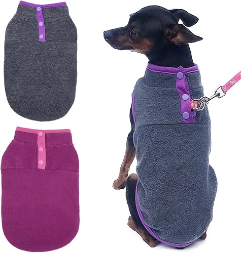 Vista 6 de Paquete de 2 suéteres para perro, chaqueta cálida para cachorro, abrigo de otoño e invierno, ropa de vellón elástica para mascotas con botones