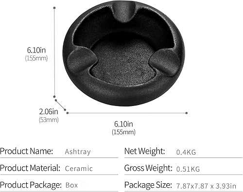 Miniatura 6 de Ceniceros de cigarros de cerámica para exteriores e interiores con 3 soportes para puros para hombres de lujo (negro escarchado)