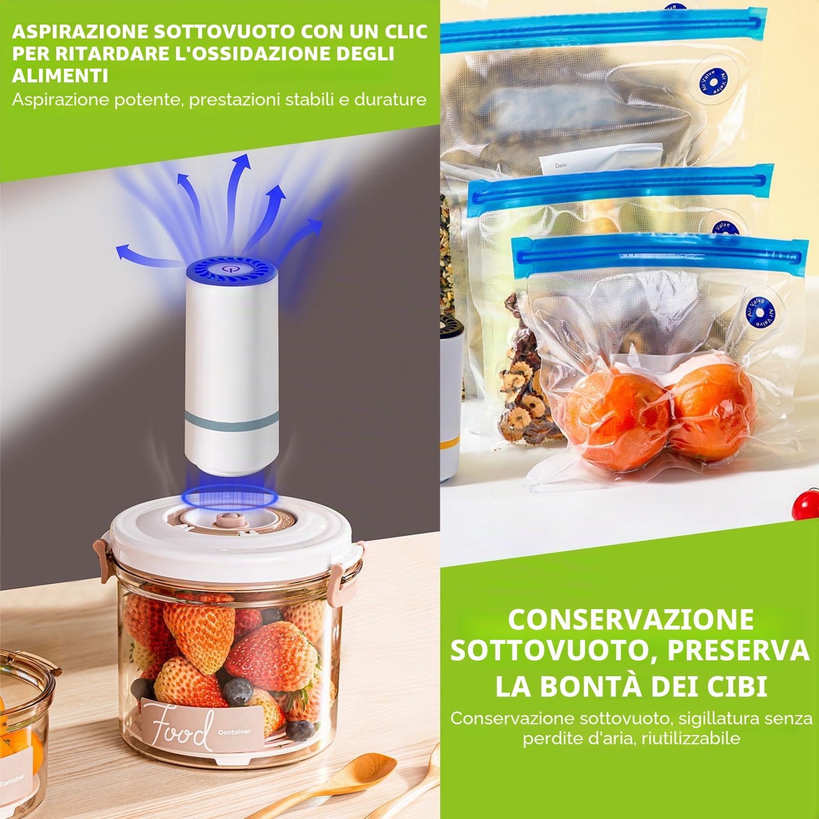 Vegena Macchina per sottovuoto con 15 sacchetti sottovuoto, macchina per sottovuoto, mini sottovuoto a mano, saldatrice elettrica riutilizzabile per conservare alimenti (bianco)