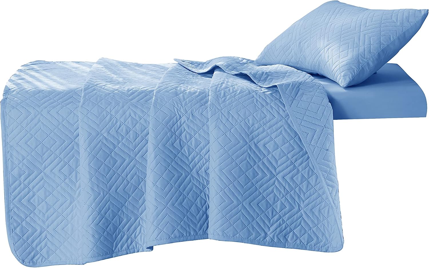 Hearth & Harbor 3-Piece Toddler Bedding Set – Soft, Breathable All-Season Quilt and Coverlet for Kids – Lightweight and Cozy Bedspread - Diamond Weave - Baby Blue