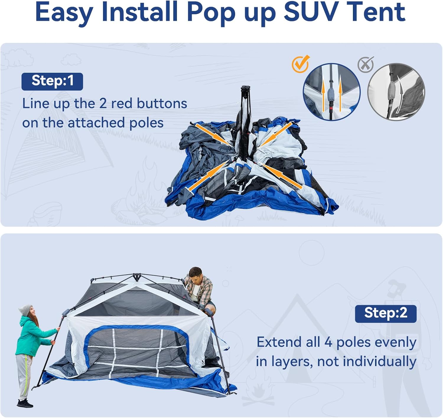 SUV Tent for Camping, SUV Camping Tent with Awnings, Waterproof Blow Up Tent, Easy Setup Car Truck Camping Tent
