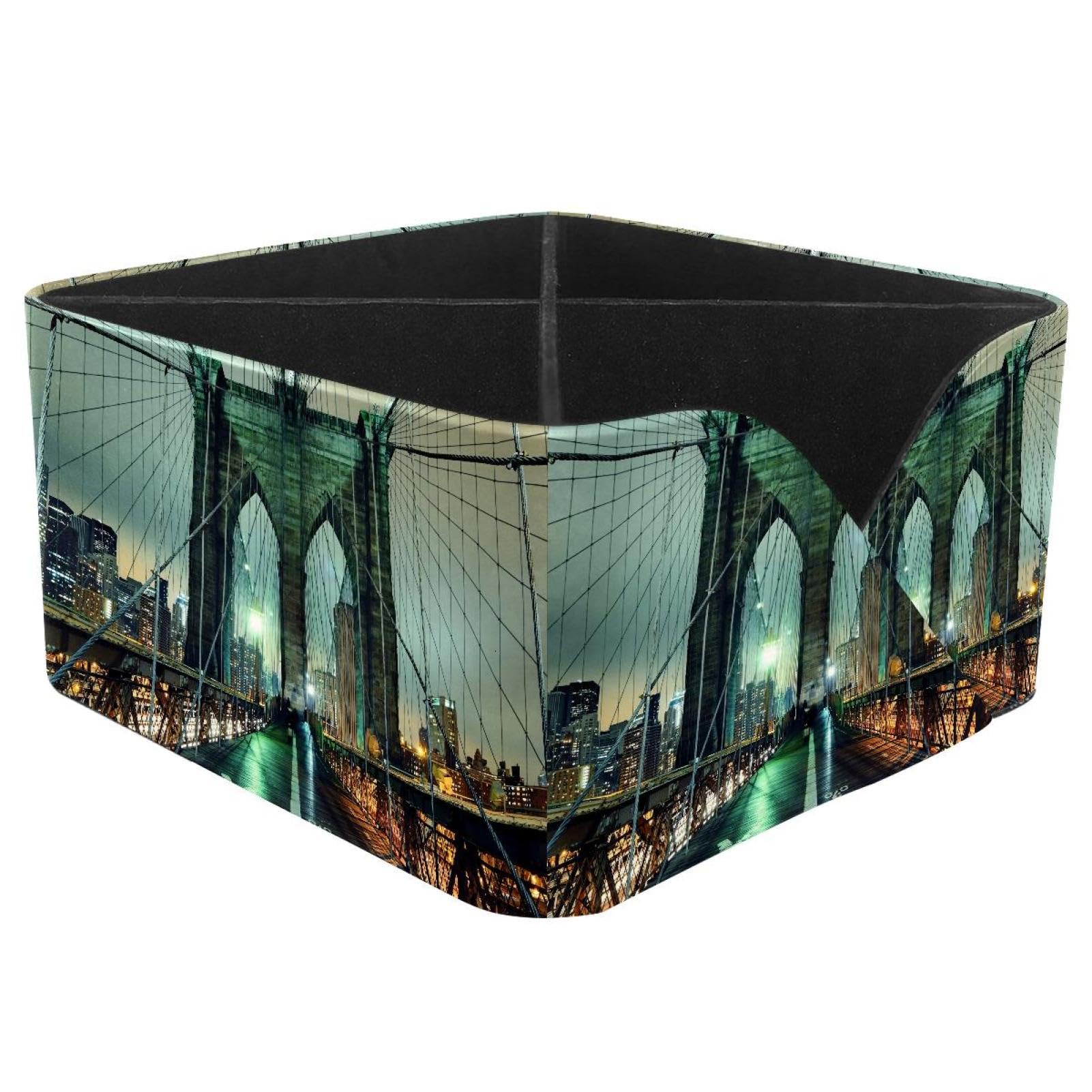 KengjuTesu Brooklyn Bridge Night Desktop Organizer Pen Holder, Rectangular Pencil Cup for Office, Study and Makeup Stations