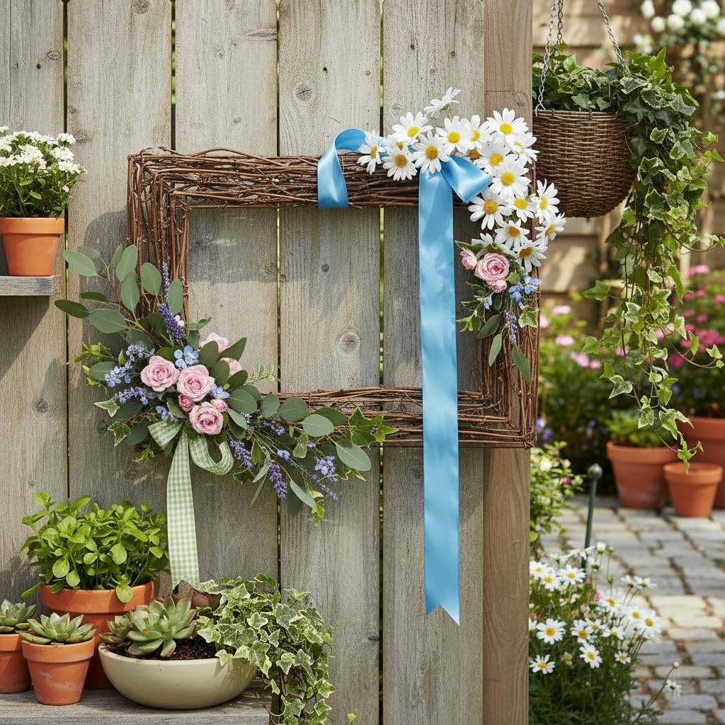 Housoutil Square Grapevine Wreath, Easter Grapevine Wreath Forms for DIY Crafts Vine Branch, Rattan Twig Base Decorative for Easter, Seasonal Front Door Wall Window Hanging, Wedding and Party Decor