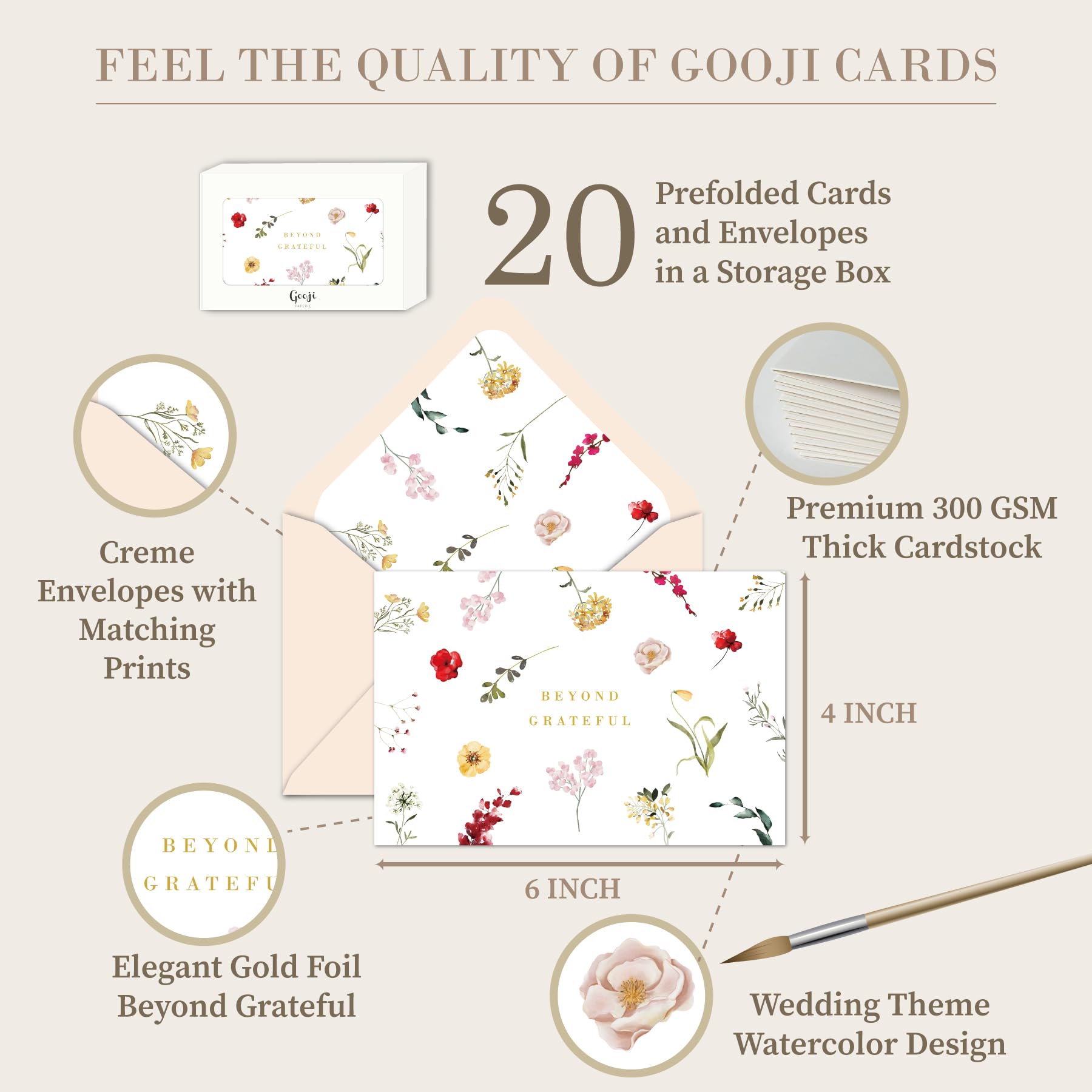 Gooji 4x6 Prairie Beyond Grateful Floral Thank You Cards with Envelopes Baby Shower Thank You Cards Girl (Bulk 20-Pack) Watercolor - Image 2