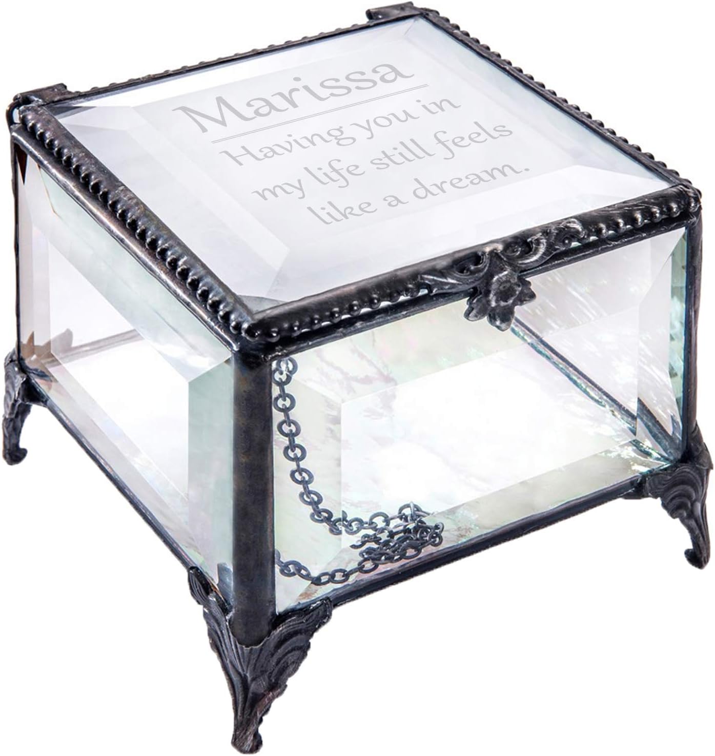 Personalized Jewelry Box Anniversary Birthday Christmas Gift for Wife Girlfriend Women Her Engraved Glass Decorative Keepsake Vintage Decor J Devlin Box EB253 (Clear Beveled)