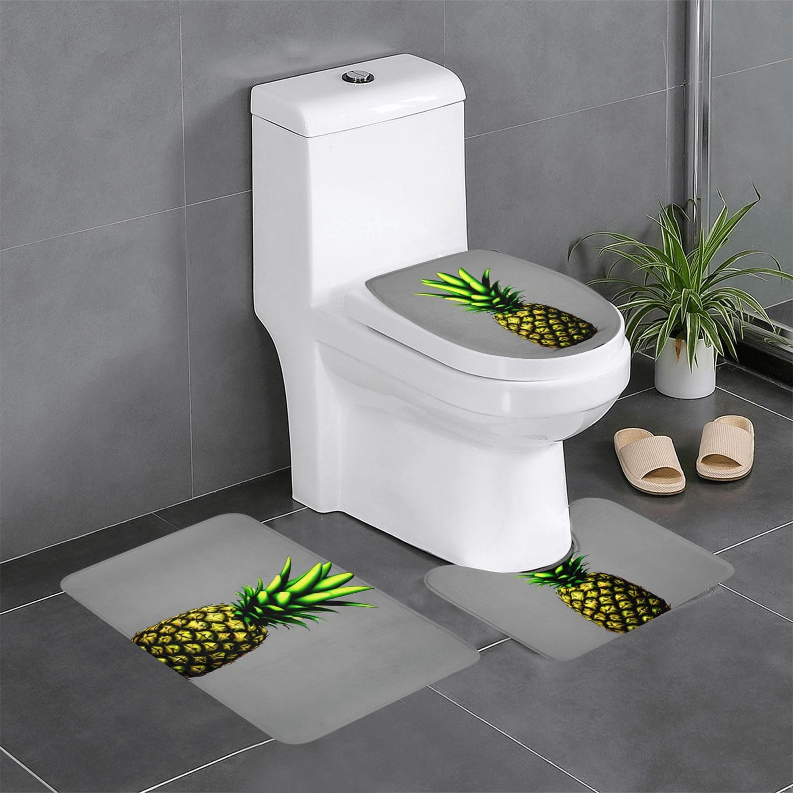 Tapis de bain antidérapant lot de 3 motif ananas pour éviter les glissades des enfants