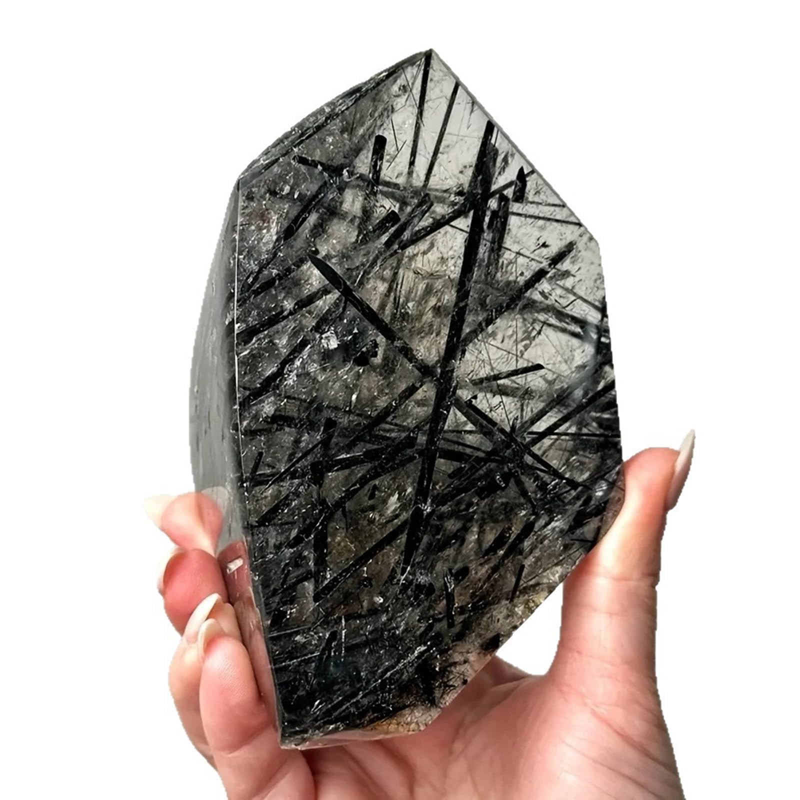 QWZTAEOZA Black Rutilated Quartz Raw Gemstones, Rough Tourmaline Stone,Irregular Crystals for Tumbling,150~200g