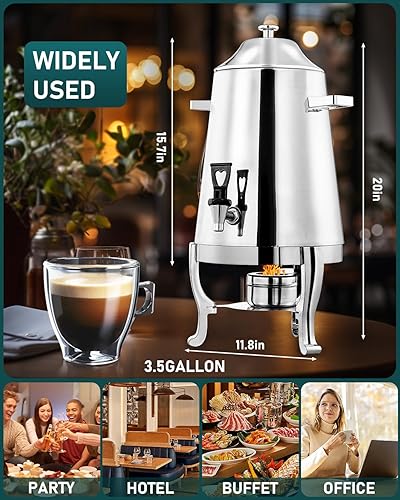 Miniatura 5 de Urna de café con soporte para combustible, dispensadores de bebidas de acero inoxidable de 3.5 galones/13L para café, té, agua caliente, dispensador