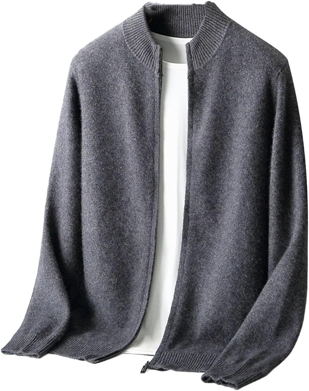 Men's Wool Cardigan Zippers Mock Neck Long Sleeve Cashmere Sweater Wool Knitwear Thick Soft Clothing