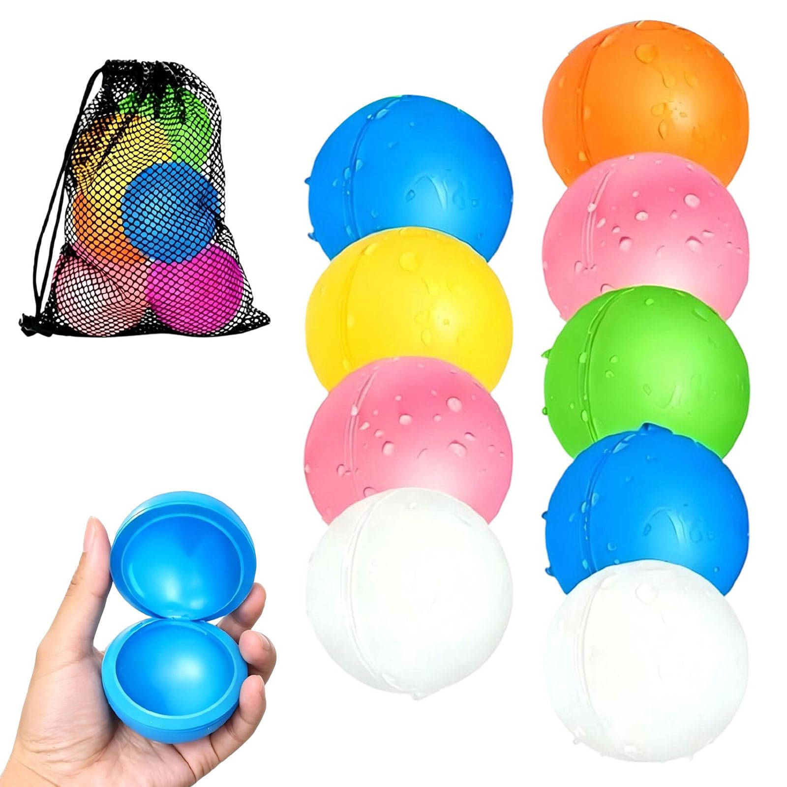 9PC Reusable Water Balloons Set, Self-Sealing Refillable Silicone Water Bombs for Outdoor Pool Games, Quick-Fill Summer Water Toys for Adults, Eco-Friendly Alternative to Disposable Balloons