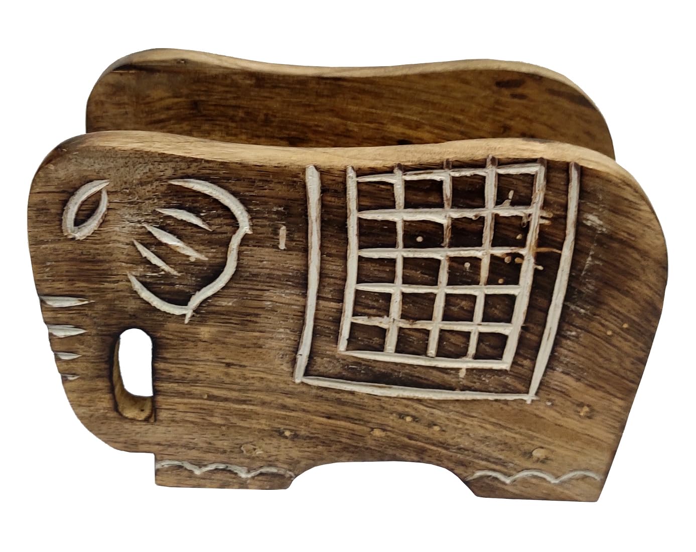 Purpledip Wooden Napkin Holder 'Elephant Couple': Tissue Paper Stand For Kitchen, Dining, Restaurant Or Bar (11991)