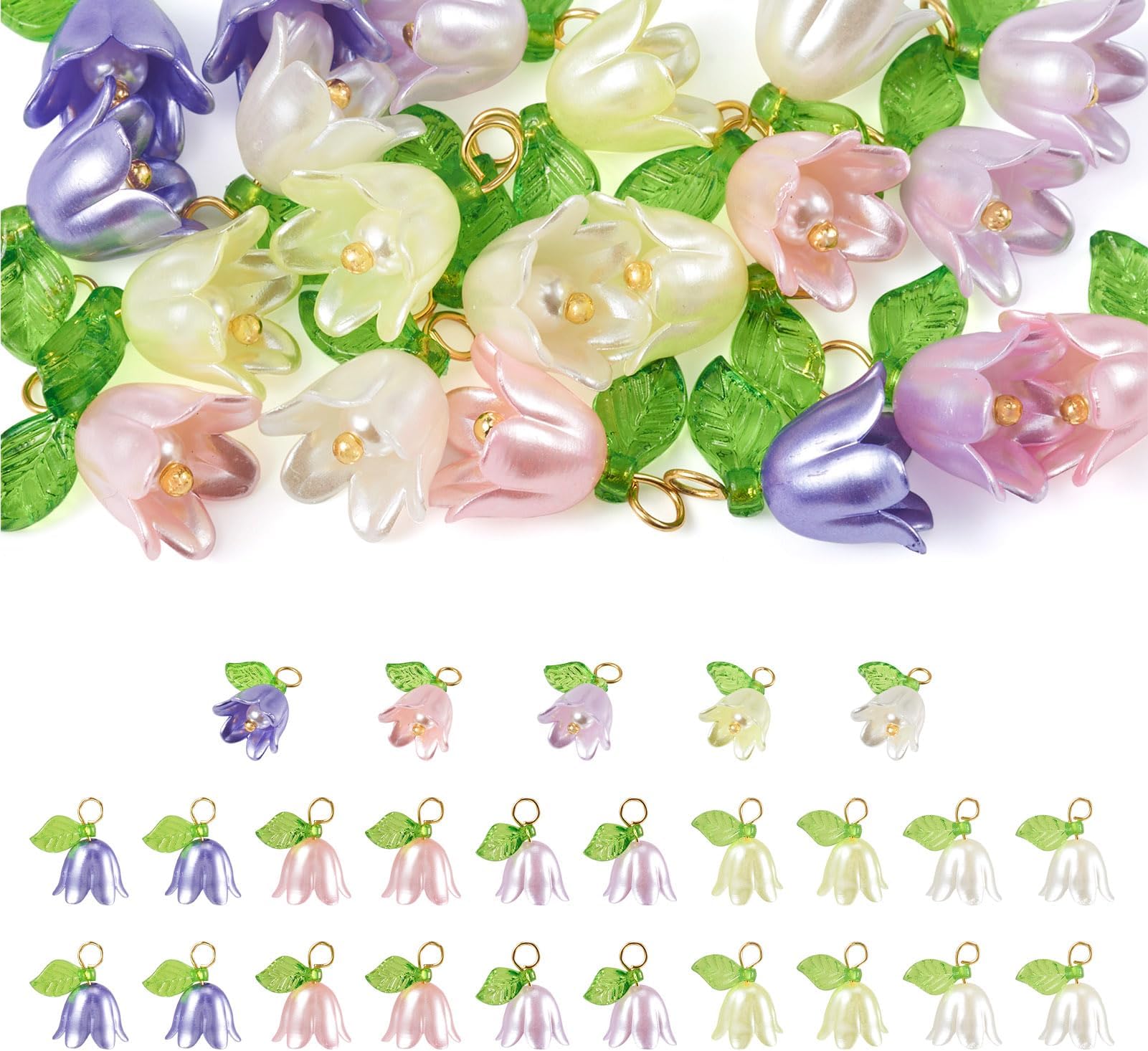 Beadthoven Mix Lily Flower Charms Pendants, Lily Of The Valley Bell Flower Dangle Charm Beads DIY Earrings Necklace Pendants Tiny Accessories for Jewelry Making Keychain Taseel Ornaments