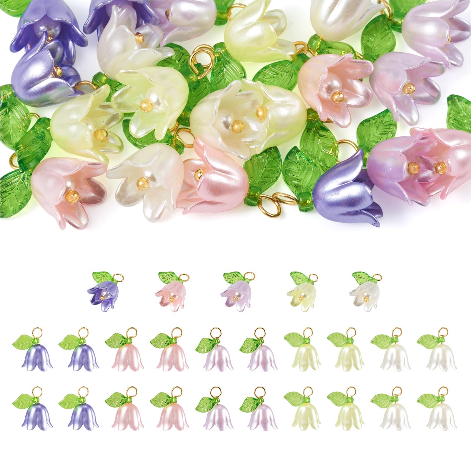 Beadthoven Mix Lily Flower Charms Pendants, Lily Of The Valley Bell Flower Dangle Charm Beads DIY Earrings Necklace Pendants Tiny Accessories for Jewelry Making Keychain Taseel Ornaments