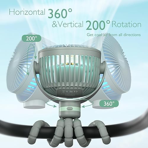 Miniatura 5 de Momcozy Ventilador portátil para cochecito de 8000 mAh, 27 horas de vida ultra larga, desmontable, 4 velocidades, rotación de 360, luz nocturna LED
