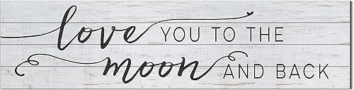 Letrero Shiplap con texto en blanco y negro, de 40 x 10 pulgadas, con texto en inglés "I Love You to The Moon and Back", multicolor