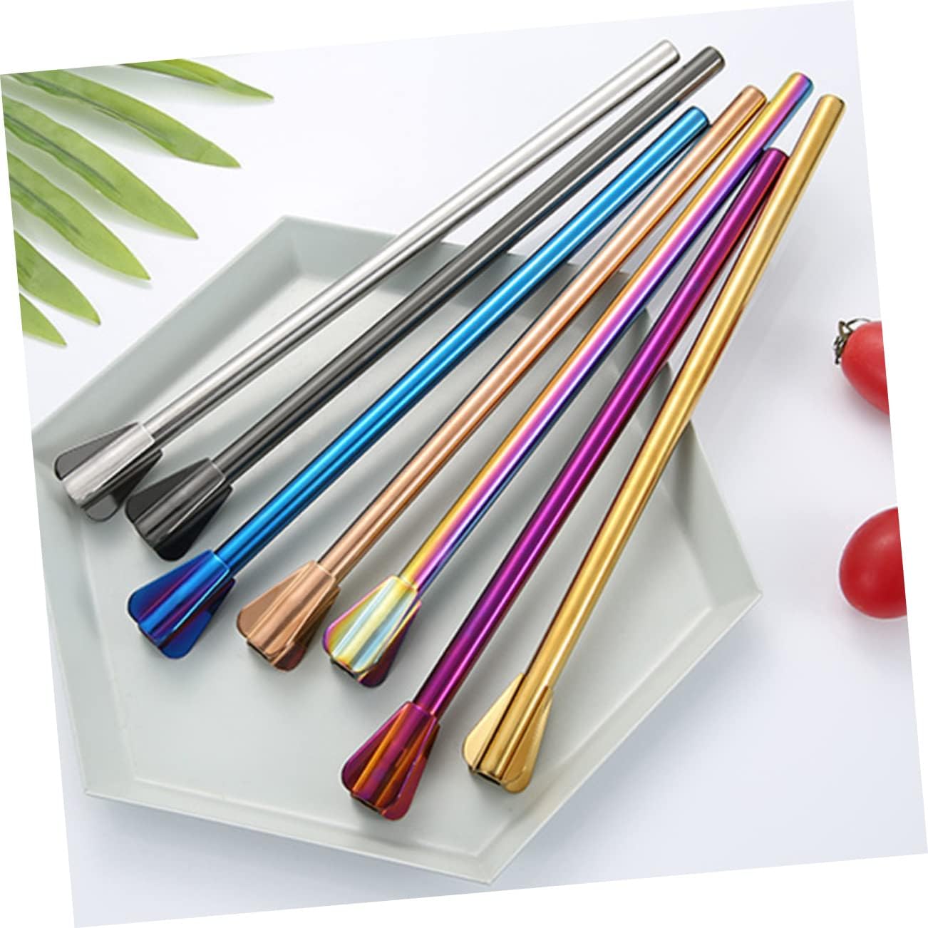 4pcs Stainless Steel Straw Stirrer Reusable Drinking Straw for Iced Cocktail